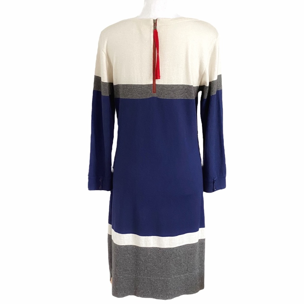 HATLEY CREAM GREY NAVY STRIPED KNITTED LONG SLEEVE DRESS - S - Picture 3 of 14